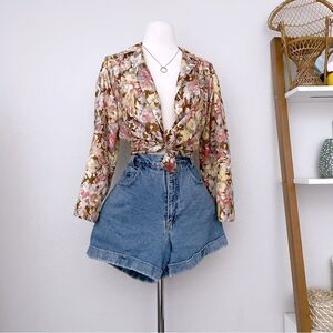 Vintage Satin Floral Long Sleeve Top